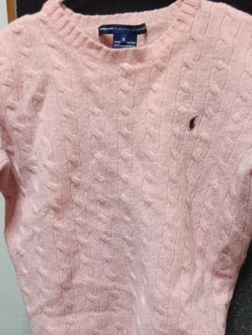 Ralph Lauren Pale Pink Cable-Knit Crewneck Sweater